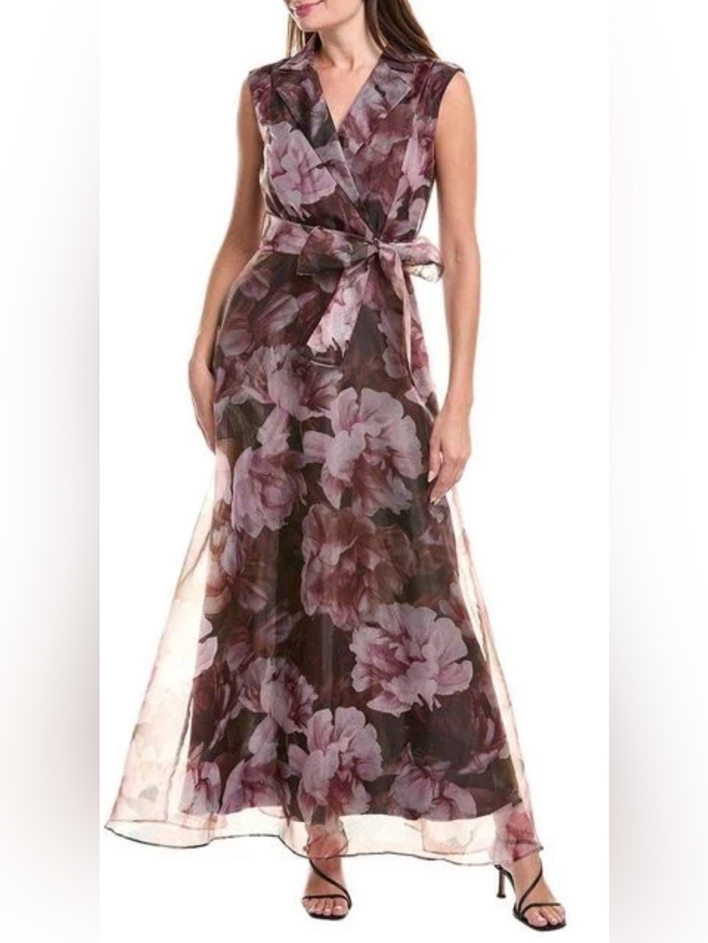 New Julia Jordan floral organza Tie Waist Sleeveless Gown Sz 6